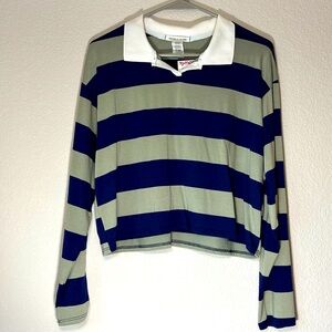 Blue and green striped top